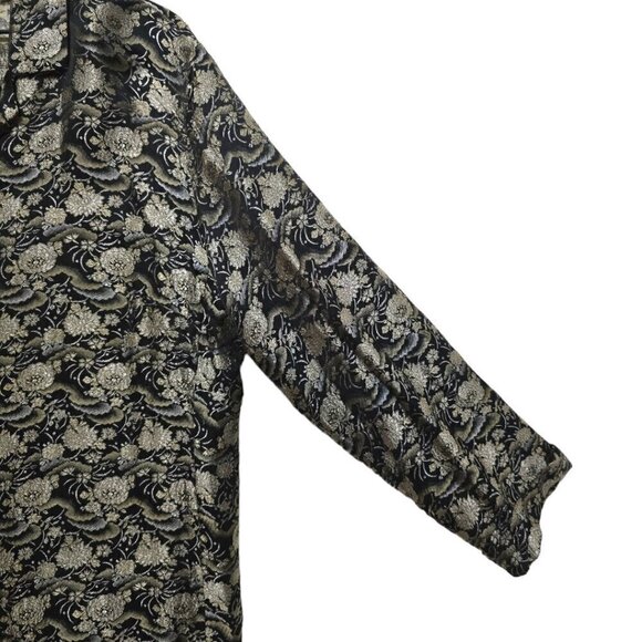 Chicos Black Floral Metallic Embroidered Silk Blend Button Down Blouse Sz 3 (XL) - Picture 3 of 8